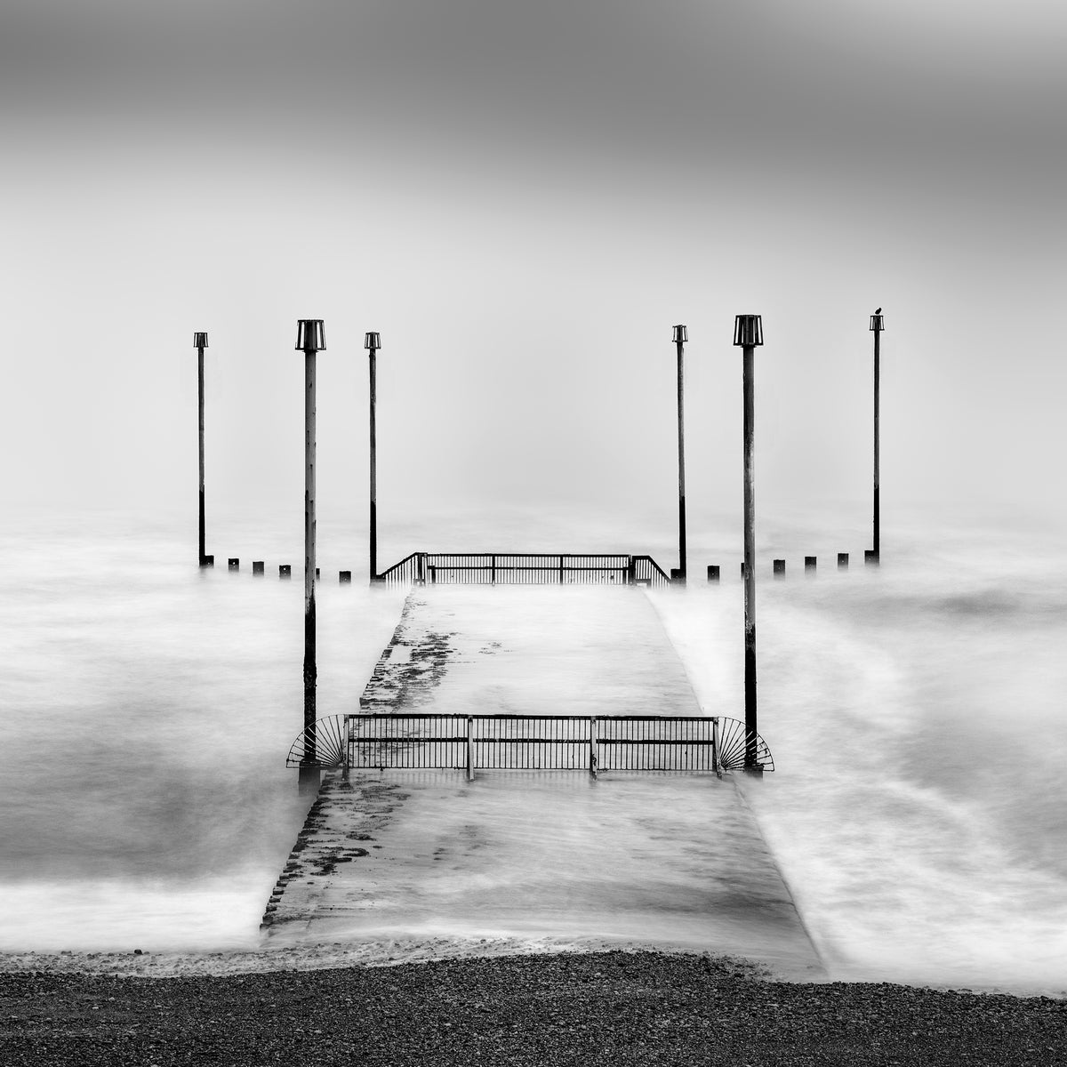 The Passage, original black-and-white Shoreham photograph with six posts and a central outlet structure.