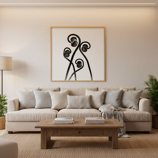 Curling berry stems in cosy living room