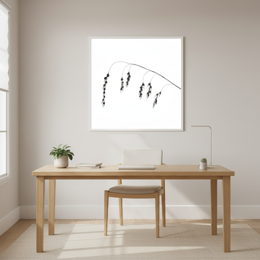 Grass seedheads in serene home office - square format