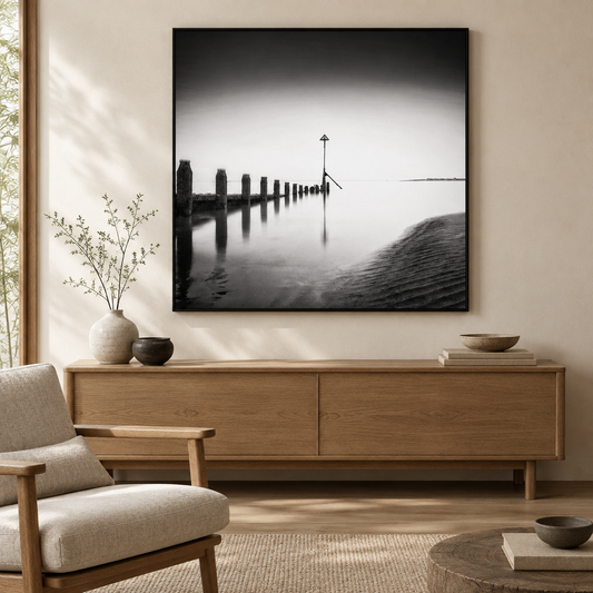 The Approach framed canvas displayed in a neutral room