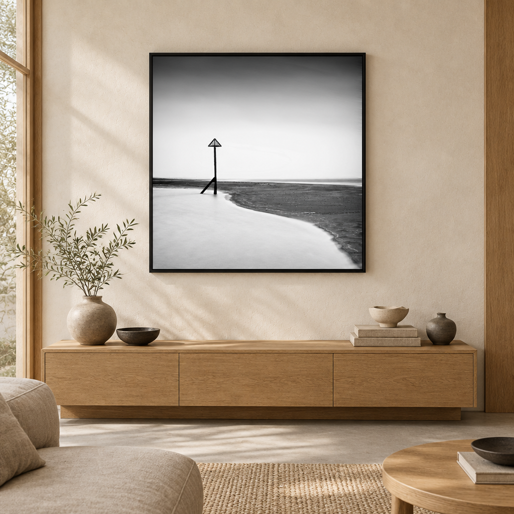 The Point framed canvas displayed in a neutral room