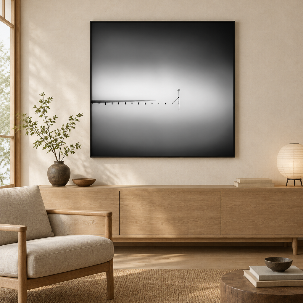 The Drift framed canvas displayed in a neutral room