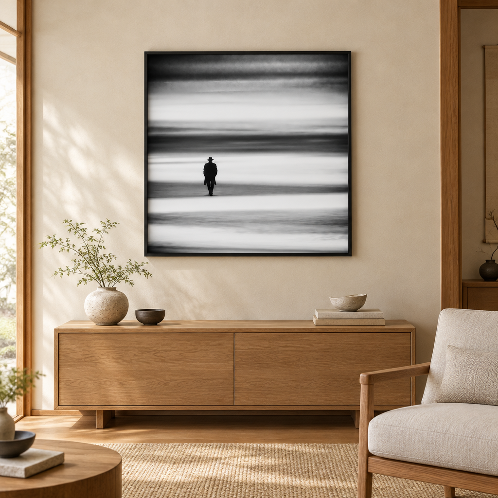 The Wanderer framed canvas displayed in a neutral room
