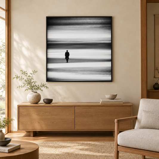 The Wanderer framed canvas displayed in a neutral room