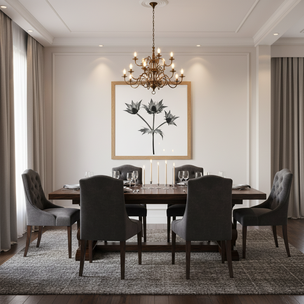 Sea holly in elegant dining room - square format