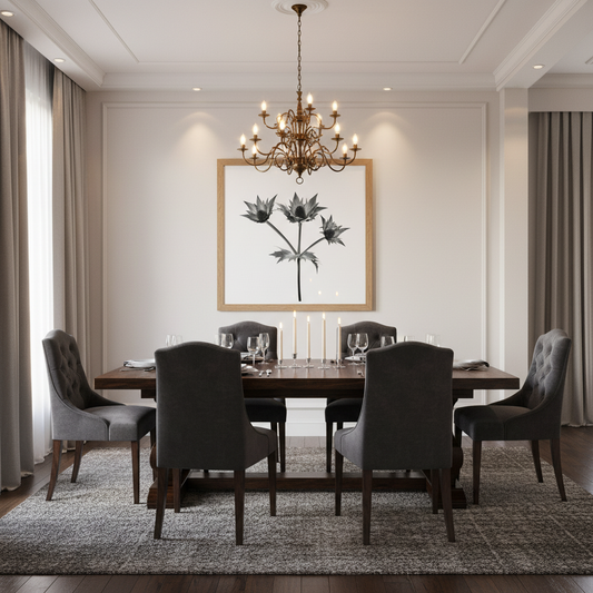 Sea holly in elegant dining room - square format