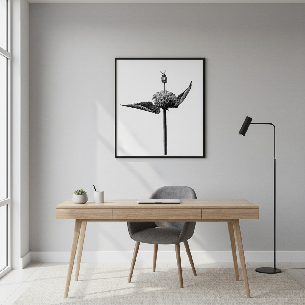 Spiky seedhead in sophisticated home office